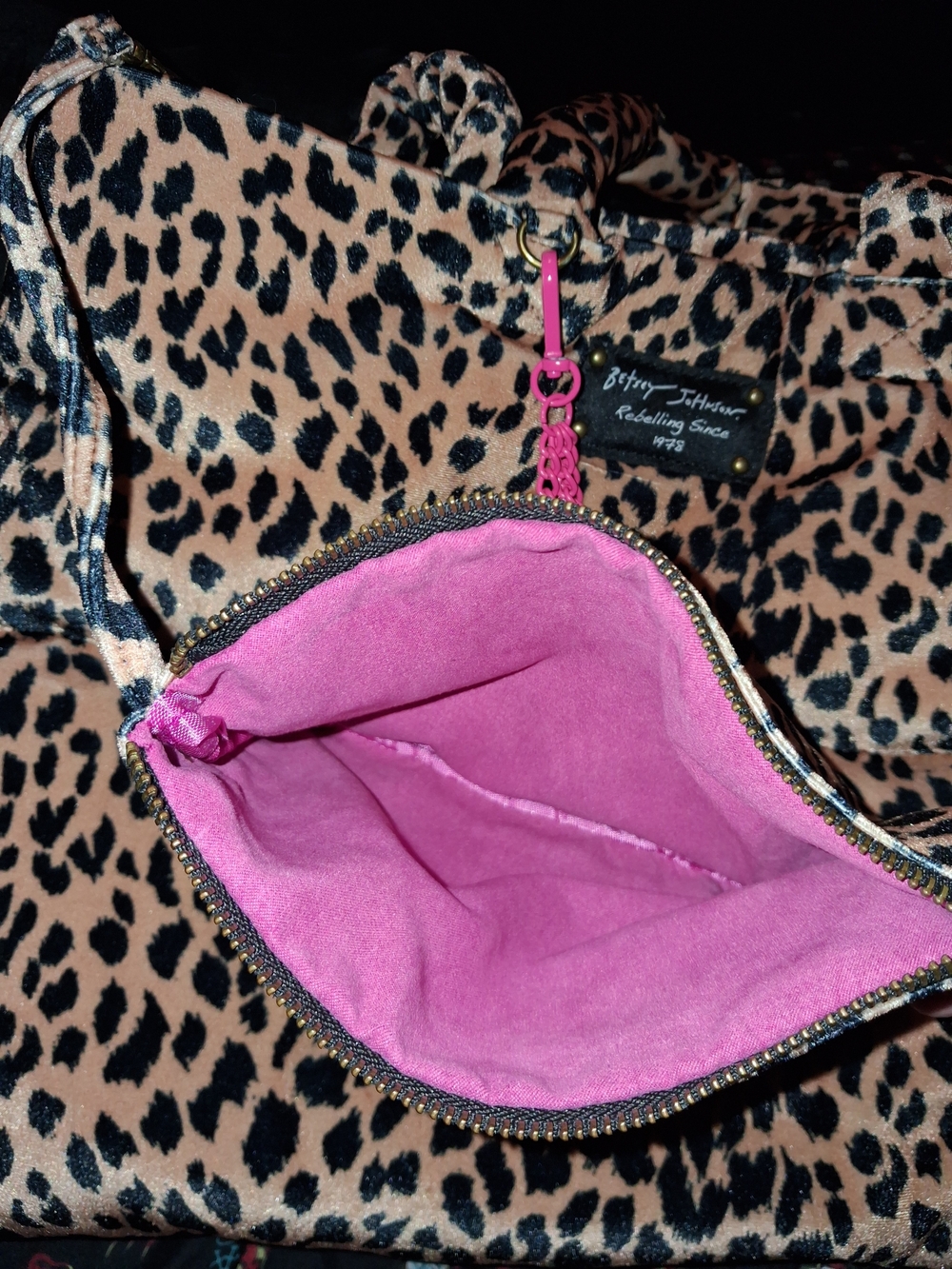 Betsey Johnson Leopard Print Tote with Pink Charm - Picture 7 of 8